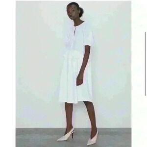 Zara White 100% Cotton Midi Dress Size Medium